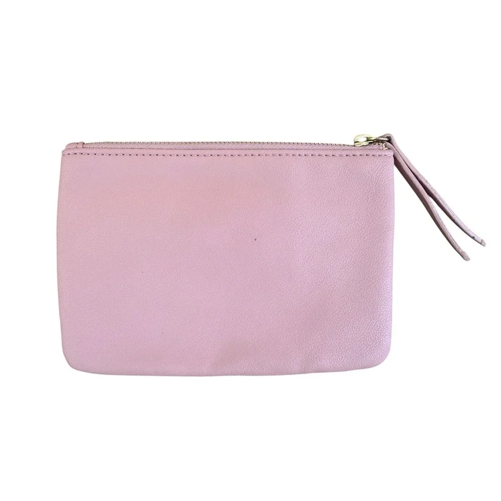 Juicy Couture Pink Wristlet Makeup Bag Cosmetic Pouch Y2K Gold Logo Zip Clutch